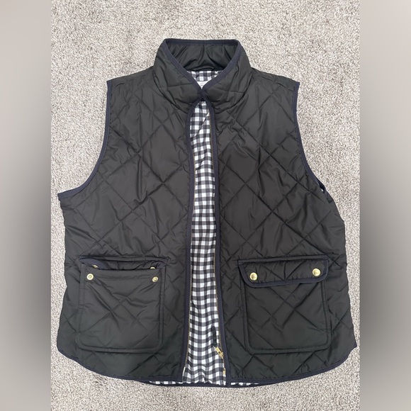 J. Crew Jackets & Blazers - J. Crew Black Quilted Vest with Checkered Lining